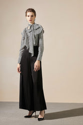 Monochrome Mosaic Tie-Neck Blouse